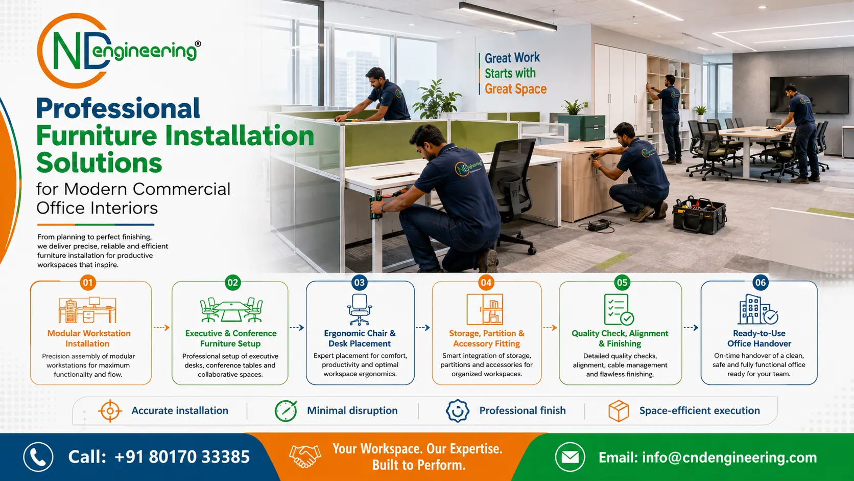 Professional Furniture Installation Solutions for Modern Commercial Office Interiors by CND Engineering