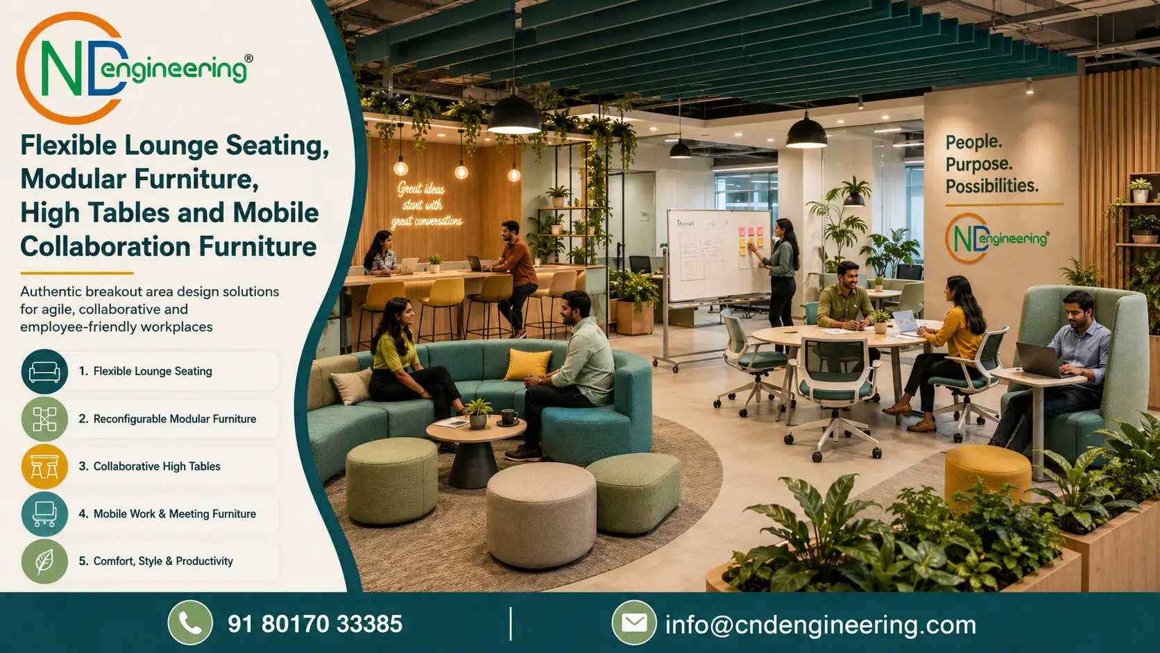 Flexible lounge seating, modular furniture, high tables and mobile collaboration furniture