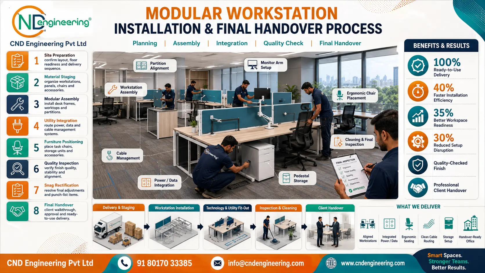 Full-width placeholder for CND Engineering modular workstation installation and final handover process